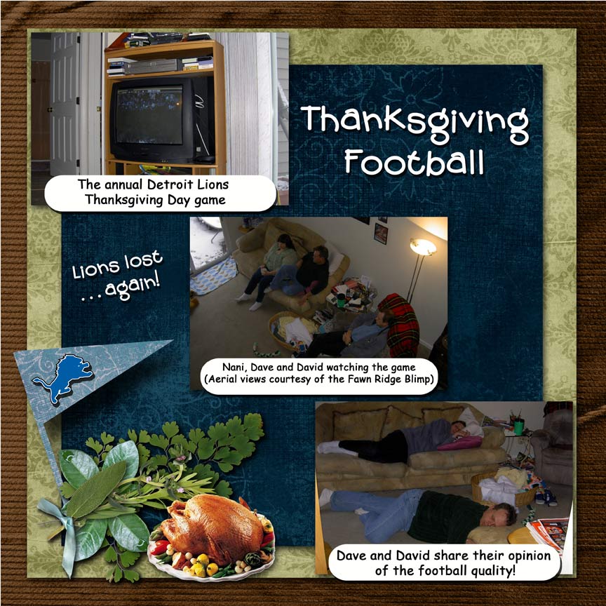 Thanksgiving Football: scrapbook page with captions